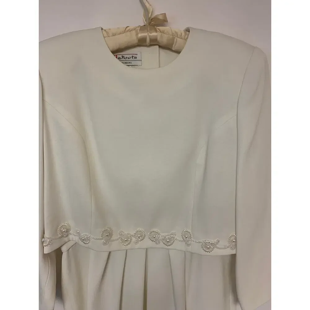 Talbots Rimini Dress Vintage Ivory Beaded Formal Wedding Modest Womens SZ 14